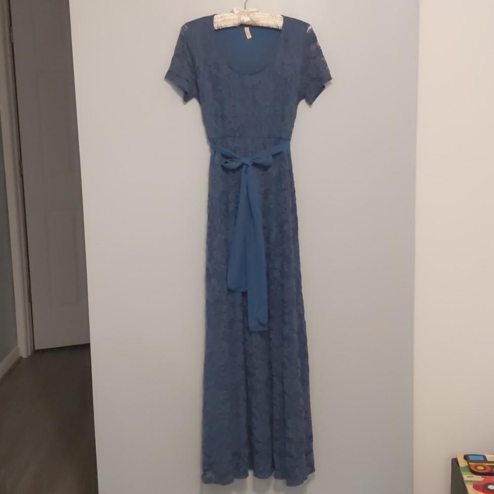 Pinkblush Slate Lace TieWaist Maternity Maxi Dress